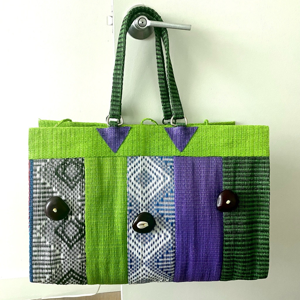 Large Handwoven Recycled Plastic Tote Artisan Colorful Beach Summer Bag